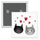 Cute Black and Gray Cats, with Hearts. Pinback Button