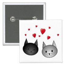 Cute Black and Gray Cats, with Hearts. Pinback Button