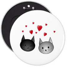Cute Black and Gray Cats, with Hearts. Button