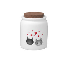 Cute Black and Gray Cats, with Hearts. Candy Jar