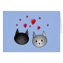 Cute Black and Gray Cats, with Hearts. Cards