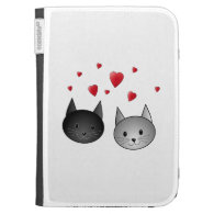 Cute Black and Gray Cats, with Hearts. Kindle Cases