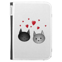 Cute Black and Gray Cats, with Hearts. Kindle Cases