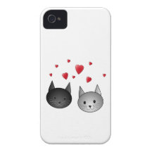 Cute Black and Gray Cats, with Hearts. iPhone 4 Cases