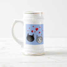 Cute Black and Gray Cats, with Hearts. Coffee Mugs
