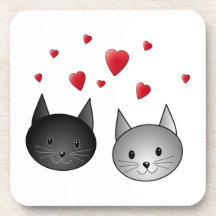 Cute Black and Gray Cats, with Hearts. Coasters