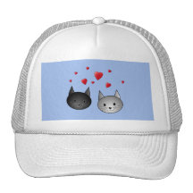 Cute Black and Gray Cats, with Hearts. Hat