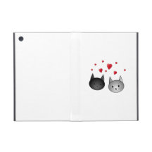 Cute Black and Gray Cats, with Hearts. iPad Mini Covers