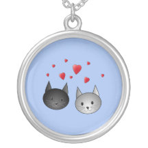 Cute Black and Gray Cats, with Hearts. Jewelry
