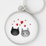 Cute Black and Gray Cats, with Hearts. Keychain