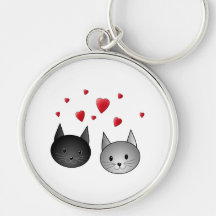 Cute Black and Gray Cats, with Hearts. Keychain