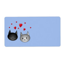 Cute Black and Gray Cats, with Hearts. Shipping Label