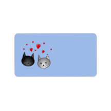 Cute Black and Gray Cats, with Hearts. Custom Address Labels