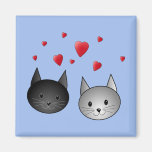 Cute Black and Gray Cats, with Hearts. Fridge Magnets