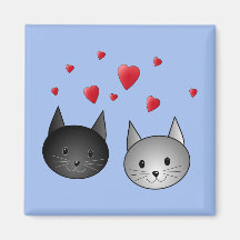 Cute Black and Gray Cats, with Hearts. Fridge Magnets