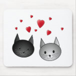 Cute Black and Gray Cats, with Hearts. Mousepads