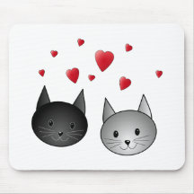 Cute Black and Gray Cats, with Hearts. Mousepads