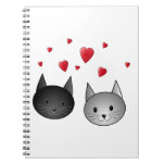 Cute Black and Gray Cats, with Hearts. Note Books