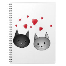 Cute Black and Gray Cats, with Hearts. Note Books