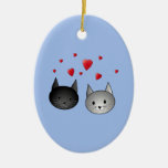 Cute Black and Gray Cats, with Hearts. Christmas Ornament