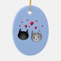 Cute Black and Gray Cats, with Hearts. Christmas Ornament