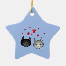 Cute Black and Gray Cats, with Hearts. Ornaments