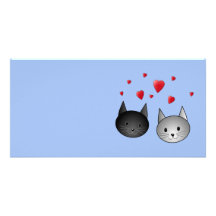 Cute Black and Gray Cats, with Hearts. Custom Photo Card