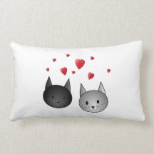 Cute Black and Gray Cats, with Hearts. Throw Pillow