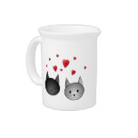 Cute Black and Gray Cats, with Hearts. Drink Pitcher