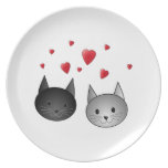 Cute Black and Gray Cats, with Hearts. Party Plates