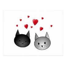 Cute Black and Gray Cats, with Hearts. Postcard