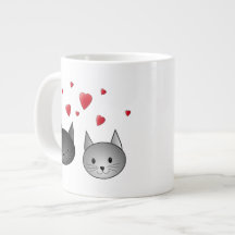 Cute Black and Gray Cats, with Hearts. Extra Large Mugs