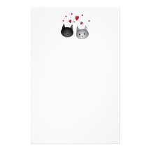 Cute Black and Gray Cats, with Hearts. Custom Stationery