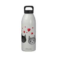 Cute Black and Gray Cats, with Hearts. Drinking Bottles
