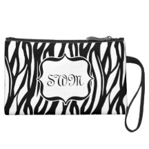 Cute Black and White Zebra Monogram Bag Wristlet Clutches