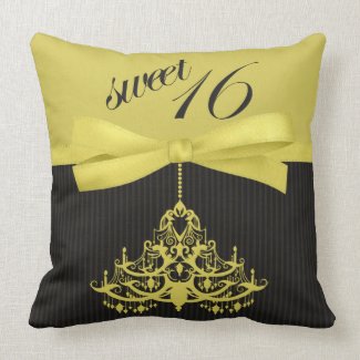 Cute Black and Yellow Sweet 16 Chandelier Pillow