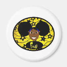 Cute Black Cartoon Girl Fino Magnets