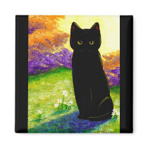 Cute Black Cat Flowers Funny Creationarts Refrigerator Magnet