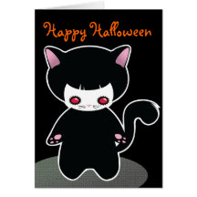Cute Black Cat Halloween Card for kids
