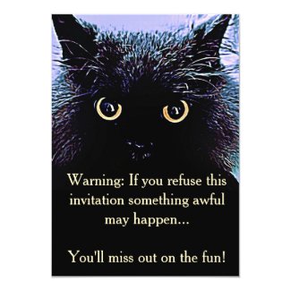 Cute Black Cat Halloween Party Invitation