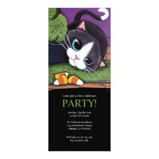 Cute Black Cat Halloween Party Invitation