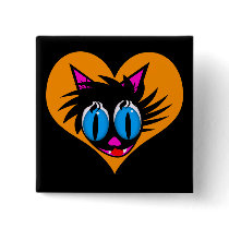 Cute Black Cat Heart Buttons