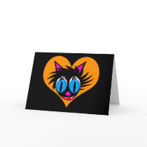 Cute Black Cat Heart Cards