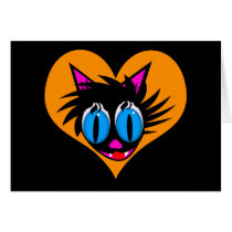 Cute Black Cat Heart Cards
