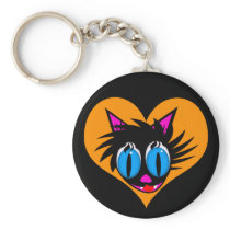 Cute Black Cat Heart Keychain