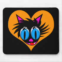 Cute Black Cat Heart Mousepad