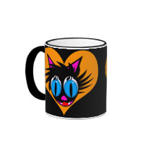 Cute Black Cat Heart Mugs