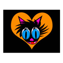 Cute Black Cat Heart Postcard