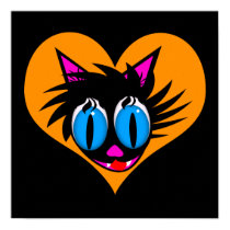 Cute Black Cat Heart Poster