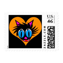 Cute Black Cat Heart Stamps